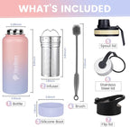 Lexlion Tea Infuser Bottle - Fruit Infuser Water Bottle 32 Oz, Triple Walled Insulated Stainless Steel, Thermal Leaf Infusion, Silicone Sleeve, 3 Lids Leakproof, Metal Mug Gallon