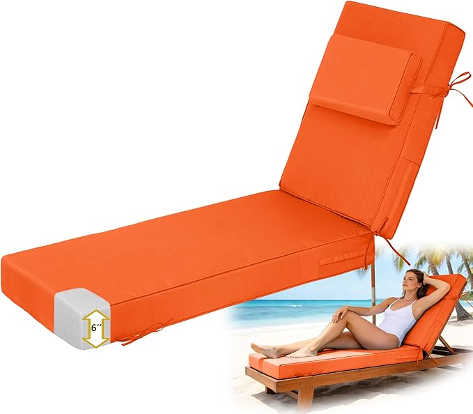 Chaise Lounge Cushions Outdoor 80x26x6 Inch, Fade Resistant 6'' Thicken Outdoor by Vulacko