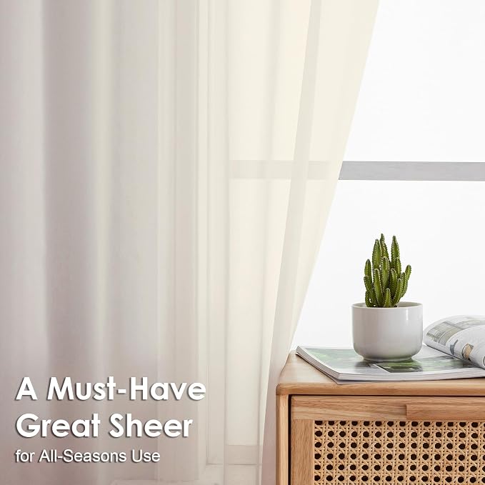 Cream Sheer Valances for Windows 14 Inch Length 2 Pcs, Light Filtering Short - Image 3