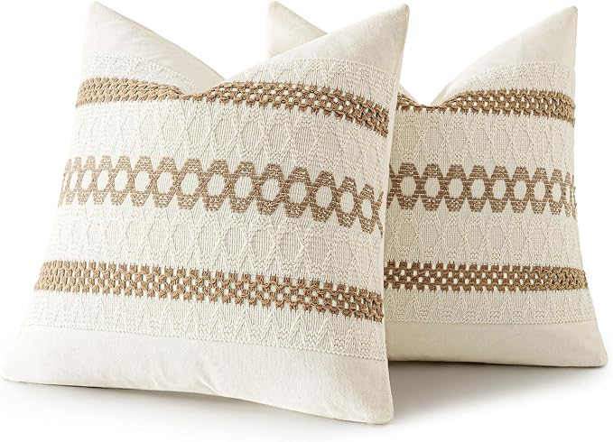 MIULEE Set of 2 Neutral Boho Decorative Pillow Covers 20x20 Inch | Farmhouse - Image 8