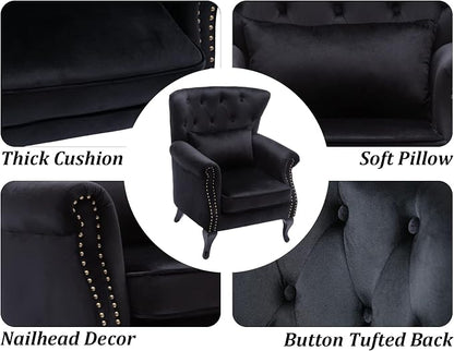 Mid Century Accent Chair Modern Button Tufted Armchair Club Chair Velvet - Image 7