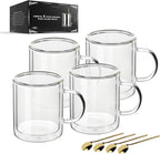 LIBWYS 12oz Double Wall Coffee Mugs (4-Pack) - Insulated Borosilicate Glass Cups with Handle for Espresso, Cappuccino, Latte - Heat Resistant, Dishwasher Safe Hot/Cold Beverage Glasses 350ml