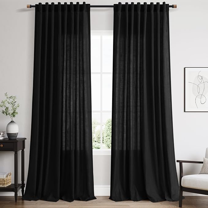 Black Linen Curtains 90 Inches Long by Nanspring