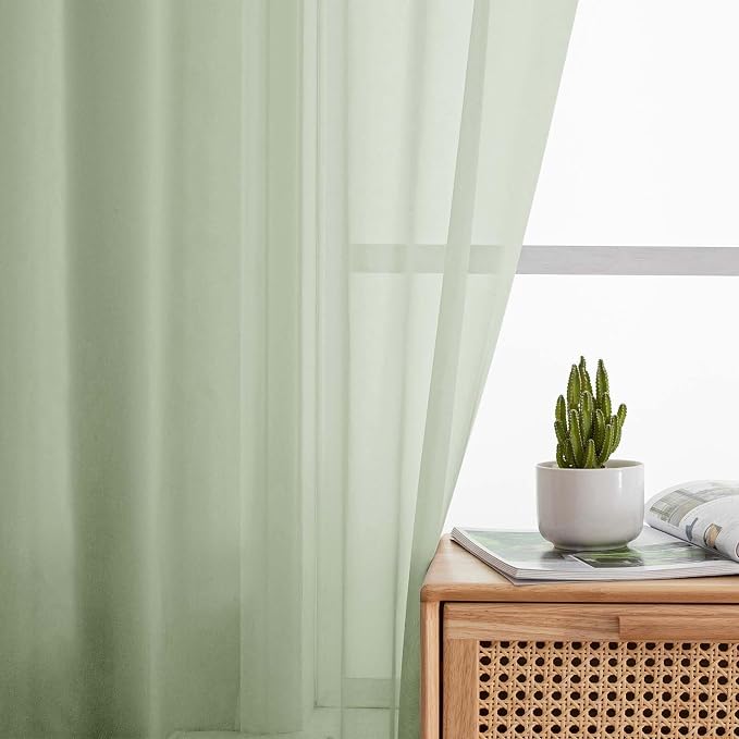 Light Green Sheer Curtains 84 Inches Long 2 Panels Set - Image 6