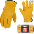 Vgo... 3-Pairs Unlined Cowhide Split Leather Work and Driver Gloves, for Heavy Duty, Truck Driving, Warehouse, Gardening, Farm (Size XL, Gold, CB9501)