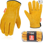 Vgo... 3-Pairs Unlined Cowhide Split Leather Work and Driver Gloves, for Heavy Duty, Truck Driving, Warehouse, Gardening, Farm (Size S, Gold, CB9501)