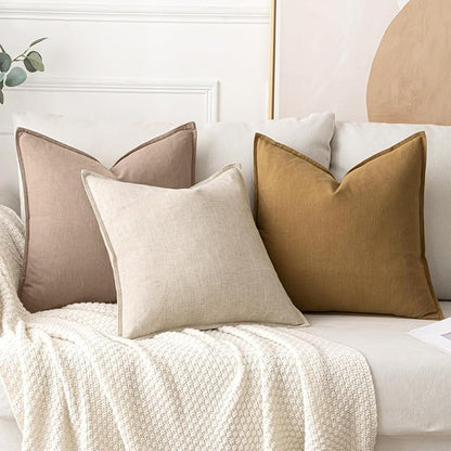 MIULEE Decorative Linen Pillow Covers 18x18 Inch Camel | Boho Farmhouse​ - Image 4