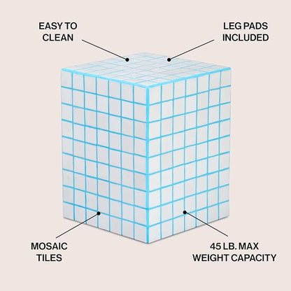 JONATHAN Y Callista 18-Inch White/Neon Blue Modern Ceramic Tiled Cube Side Table - Image 3