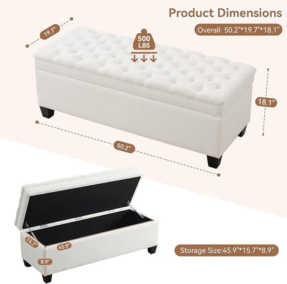 WUTUTUEE 51" Fabric Storage Ottoman Bench, Upholstered Rectangle End of Bed - Image 2