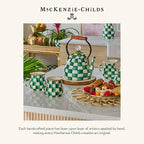 MACKENZIE-CHILDS Enamel Tea Kettle, Stylish Tea Kettle for Stovetop, Green-and-White Emerald Check, 2 Quarts