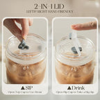 24oz Glass Tumbler with Lid and Straw - Leak Proof Travel Cup with Handle, Reusable Drinking Glass for Iced Coffee, Smoothies & Tea, Dishwasher Safe Spill-Proof Water Bottle for Home, Office, Gym