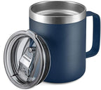 ALOUFEA 12oz Stainless Steel Insulated Coffee Mug with Handle, Double Wall Vacuum Travel Mug, Tumbler Cup with Sliding Lid, Navy