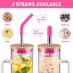 Kodrine Tumbler with Lid and Straw, 20 oz Glass Coffee Tumbler with Handle, Smoothie Cup with Bamboo Lid | Time Marker | Silicone Protective Sleeve, BPA Free -Rose Red