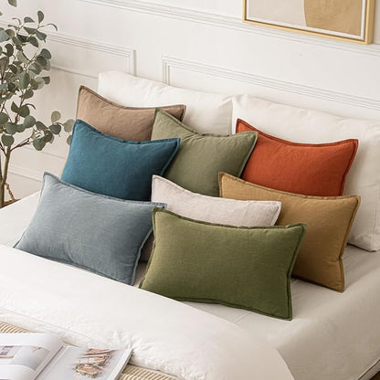 MIULEE Decorative Linen Lumbar Pillow Covers 12x20 Inch Natural Beige | Boho - Image 5