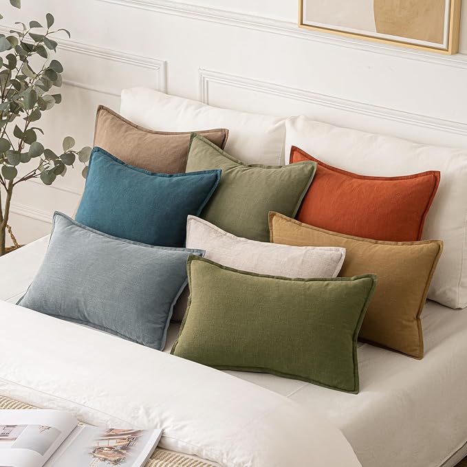 MIULEE Decorative Linen Pillow Covers 18x18 Inch Green | Boho Farmhouse​ - Image 5