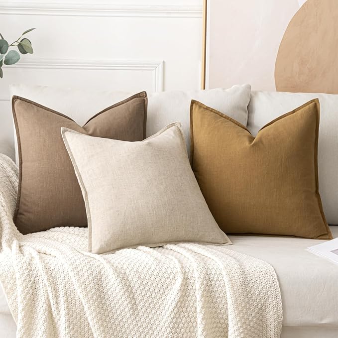 MIULEE Decorative Linen Euro Sham Pillow Covers 26x26 Khaki | Boho Farmhouse​ - Image 4
