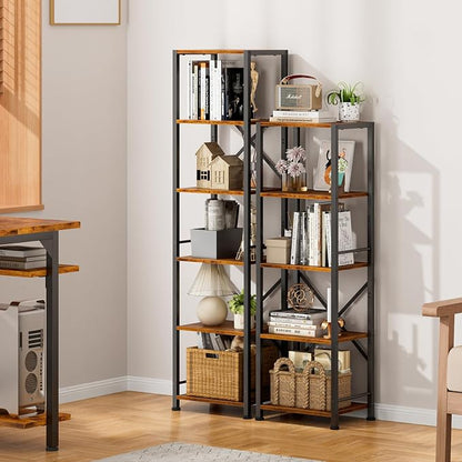 Furologee 6 Tier Tall Bookshelf, Industrial Narrow Bookcase, Display Standing - Image 9