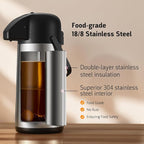 Airpot Coffee Carafe for Keeping Hot - 85 OZ / 2.5L Large Coffee Dispenser with Pump - Insulated Stainless Steel Thermos Urn for Hot Drinks Water Tea Chocolate - Thermal Beverage Dispenser for Parties