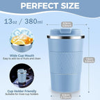 Volhoply 13 oz Stainless Steel Insulated Travel Coffee Mug with Fip Lid Bulk 2 Pack,Reusable Double Wall Vacuum Metal Coffee Cup,Portable Leak Proof Thermal Tumbler for Hot & Cold Drinks(Fog,2)