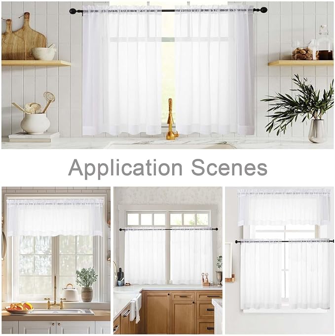 White Valances for Windows, Modern Solid Mini Small Window Curtains for Cafe - Image 6
