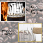 Espresso Measuring Cup 6 Oz, Espresso Glass Cups with Wood Handle, Milk Frothing Cup, Espresso Cup for Coffee, Milk, Tea or Maple Syrup Serving