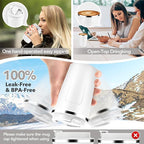 Volhoply 12 oz Double Wall Insulated Vacuum Travel Coffee Mugs with Flip Lid Bulk 2 Pack,Reusable Stainless Steel Leak Proof Coffee Cup,Portable Cafe Thermal Tumbler for Hot & Cold Drinks(White,2 Set)