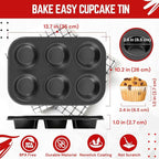 Flexzion Muffin Tray Cupcake Baking Pan 2 Pack, 6-Cup Nonstick Carbon Steel Muffin Tins Non-Stick Cupcake Tin Bakeware Accessories for Baking Cupcakes Muffin Brownies Snacks, Easy Clean, Fridge Safe