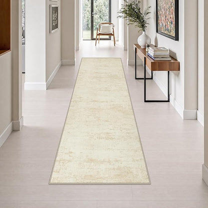 2.6x10 Washable Runner Rug:Modern Abstract Indoor Soft Carpet Beige | by FXRHLP