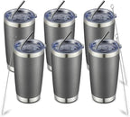 COMOOO 20oz Double Wall Vacuum Insulated Travel Mug, Stainless Steel Tumbler with Lid, Durable Powder Coated Insulated Coffee Cup for Cold & Hot Drinks (Cold Grey, 6 Pack)