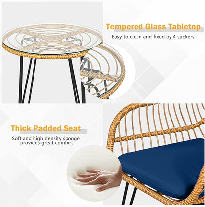 Tangkula 3 Pieces Patio Bistro Set, Rattan Conversation Set - Image 7