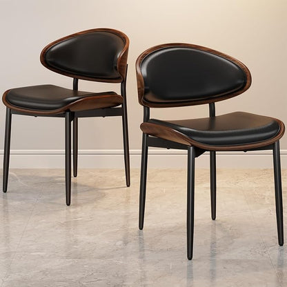 REONEY Dining Chairs Set of 2, Mid-Century Modern Upholstered PU Leather Chairs - Image 4