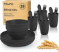 Wheat Straw Dinnerware Sets, Unbreakable Kids Plates and Bowls Sets 20-Piece Service for 4, Alternative Plastic Outdoor Camping Dishes, Microwave & Dishwasher Safe - Black