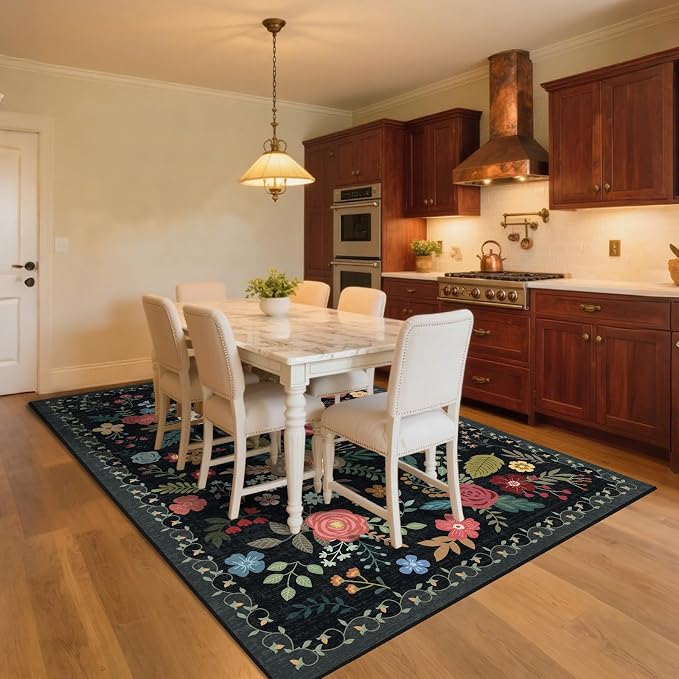 9x12 Area Rug, Floral Rugs for Living Room, Stain-Resistant Washable Bedroom Rug - Image 3