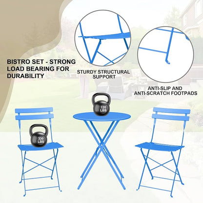 3-Piece Folding Bistro Set, Outdoor Patio Furniture Set - Image 6