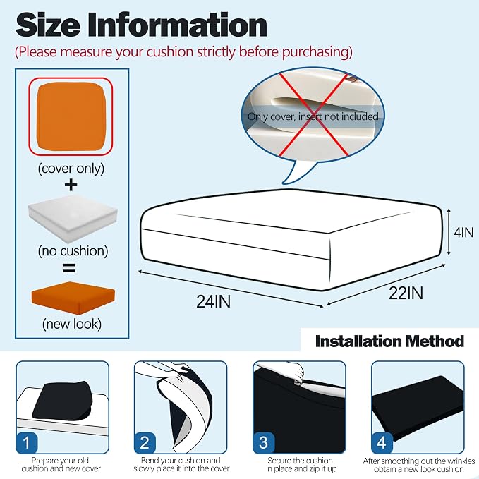 Sqodok Patio Cushion Cover 24x22 inch, Outdoor Seat Cushion Slip Cover - Image 2