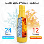Insulated Water Bottle, 2 Pack-12oz Stainless Steel Water Bottles with straw lid, Metal Sports Water Bottles for Boys,Girls, Double Wall Vacuum BPA-Free Flask for School, Sports (Black-yellow)