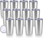 HASLE OUTFITTERS 12oz Skinny Tumbler Bulk, Slim Tumblers Set with Lid, Double Wall Stainless Steel Insulated Travel Coffee Mug, Durable Powder Coated Travel Water Cup(Stainless Steel, 12)