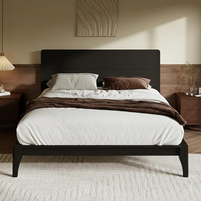 Merax Queen Size Bamboo Platform Bed, Mid-Century Modern Bed Frame by Merax
