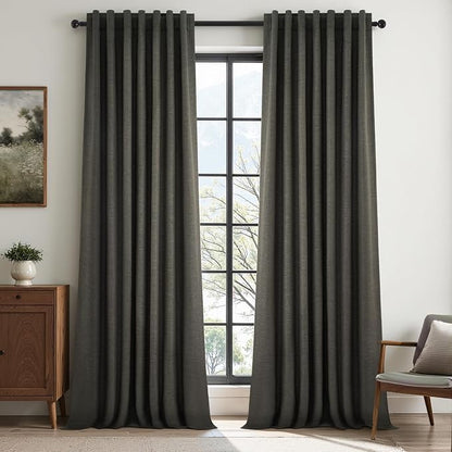 Grey Linen Black Out Curtains 96 Inches Long 2 Panels Set by Topfinel