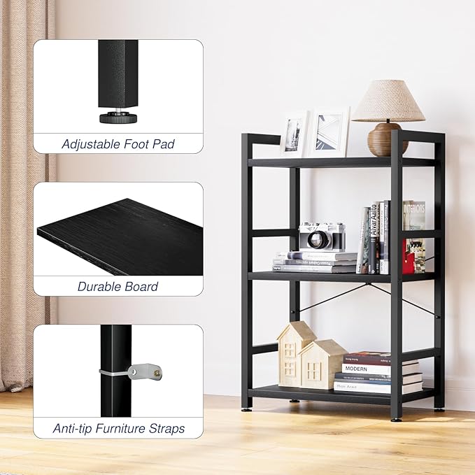 NUMENN 3 Tier Slim Bookshelf, Bookcase Shelf Storage Organizer, Modern Book - Image 6