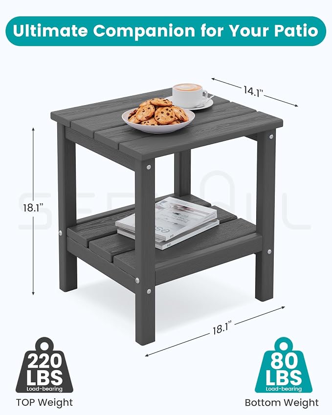 SERWALL 2-Tier HDPE Outdoor Side Tables Set of 2, Weatherproof Rectangular - Image 2