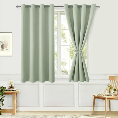 Blackout Curtains for Bedroom, 2 Panels, Seafoam Green 52 x 45 Inch | Thermal by Hiasan