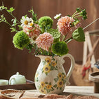 Vintage Vase with Handle, 6 Inch Ceramic Pitcher Sunflower Floral Vase, Rustic Farmhouse Vases for Grandma Core Home Decor, Bookshelf Office Tuscan Decor (Small Teapot)