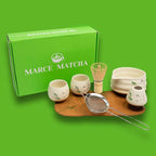 Marce Matcha Whisk Set- Matcha Set includes Matcha Whisk and Bowl (Bowl with Spout), Sifter, Holder and Scoop- The Perfect Bamboo Whisk for Matcha Tea (Cream- 7PC)