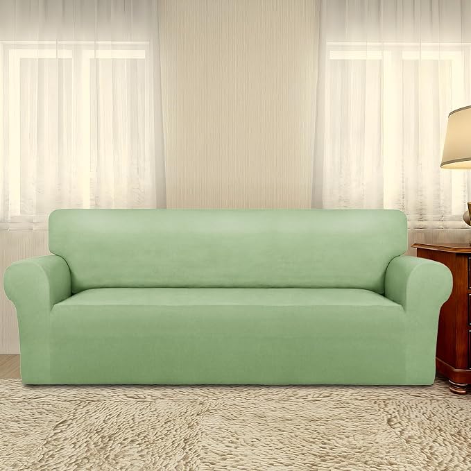 PureFit Stretch Oversized Couch Covers Fleece Sofa Slipcovers Sage Green | - Image 2