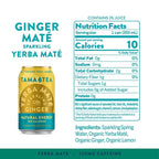 Sparkling Ginger Yerba Mate by Tama Tea - Unsweetened Natural Energy Drink with Real Fruit & Herbs - Healthy Caffeine Drink Alternative - 120mg of Brain-Boosting Caffeine, 10 Calories - 12oz Pack of 12