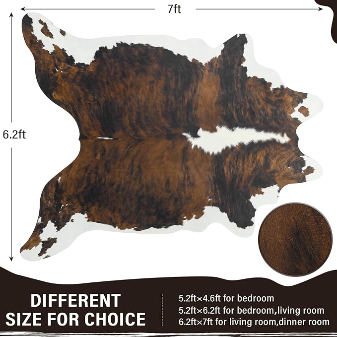 Faux Cowhide Rug, Animal Cow Hide Rug, 7 x 6.2 Ft Black and Brown | Premium - Image 2
