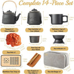 ICHAG Chinese Tea Set, Japanese Tea Sets for Adults, 15-Piece Porcelain Gongfu Tea Set with Tea Pet & Tea Tray, Japanese Teapot Set, Travel Tea Party Set, for Home/Office/Outdoor/Gifts (Black)