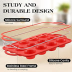 2 Pcs Silicone Muffin Pan for Baking with Metal Frame, Nonstick 12 Cup Regular Size Cupcake Pan, Silicone Muffin Tray for Egg Bites (Red)