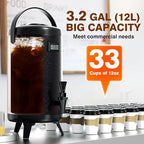 WantJoin 2-pack Insulated Beverage Dispenser-Thermal Hot and Cold Beverage Dispenser Tea Dispenser Stainless Steel 12L/3.2Gal Hot Drink Dispenser with Spigot for Hot Tea&Coffee,Cold Milk,Juice Black